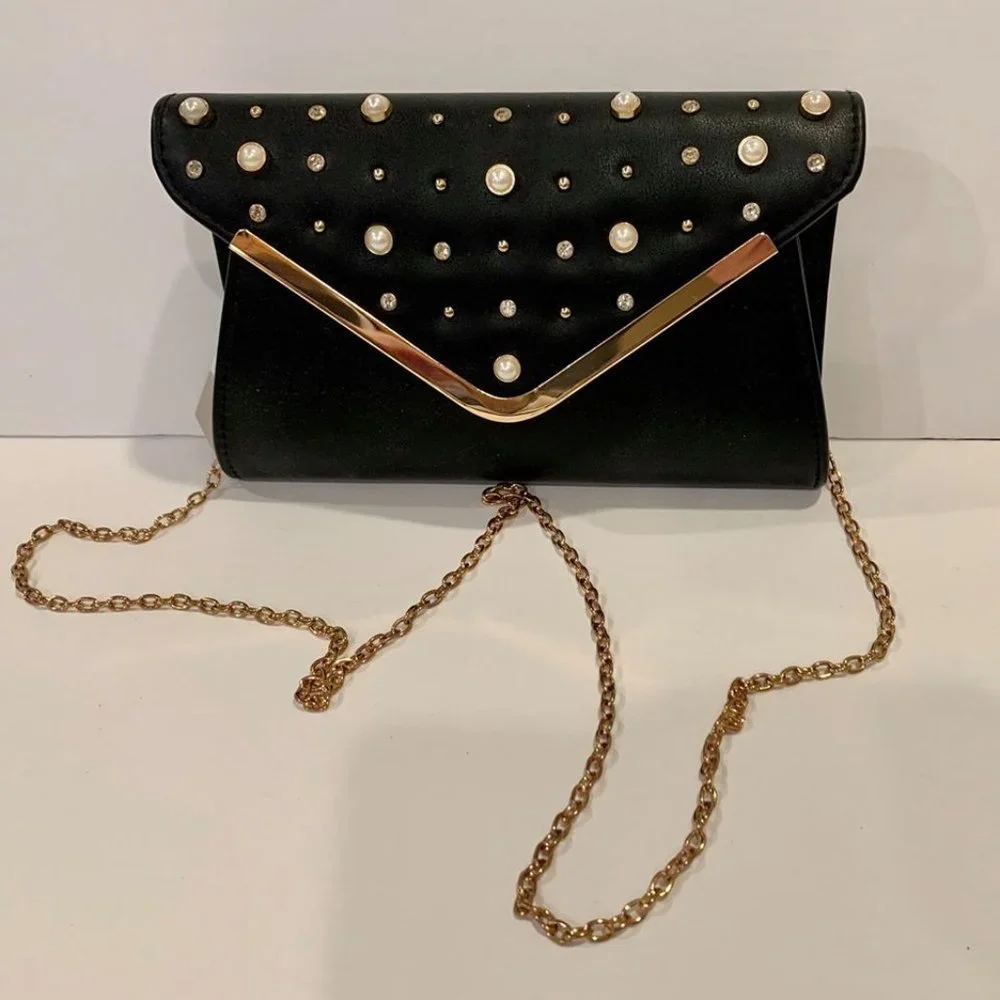 Nordstrom BP Studded Faux Vegan Black Leather Clutch Crossbody Purse Bag NWT